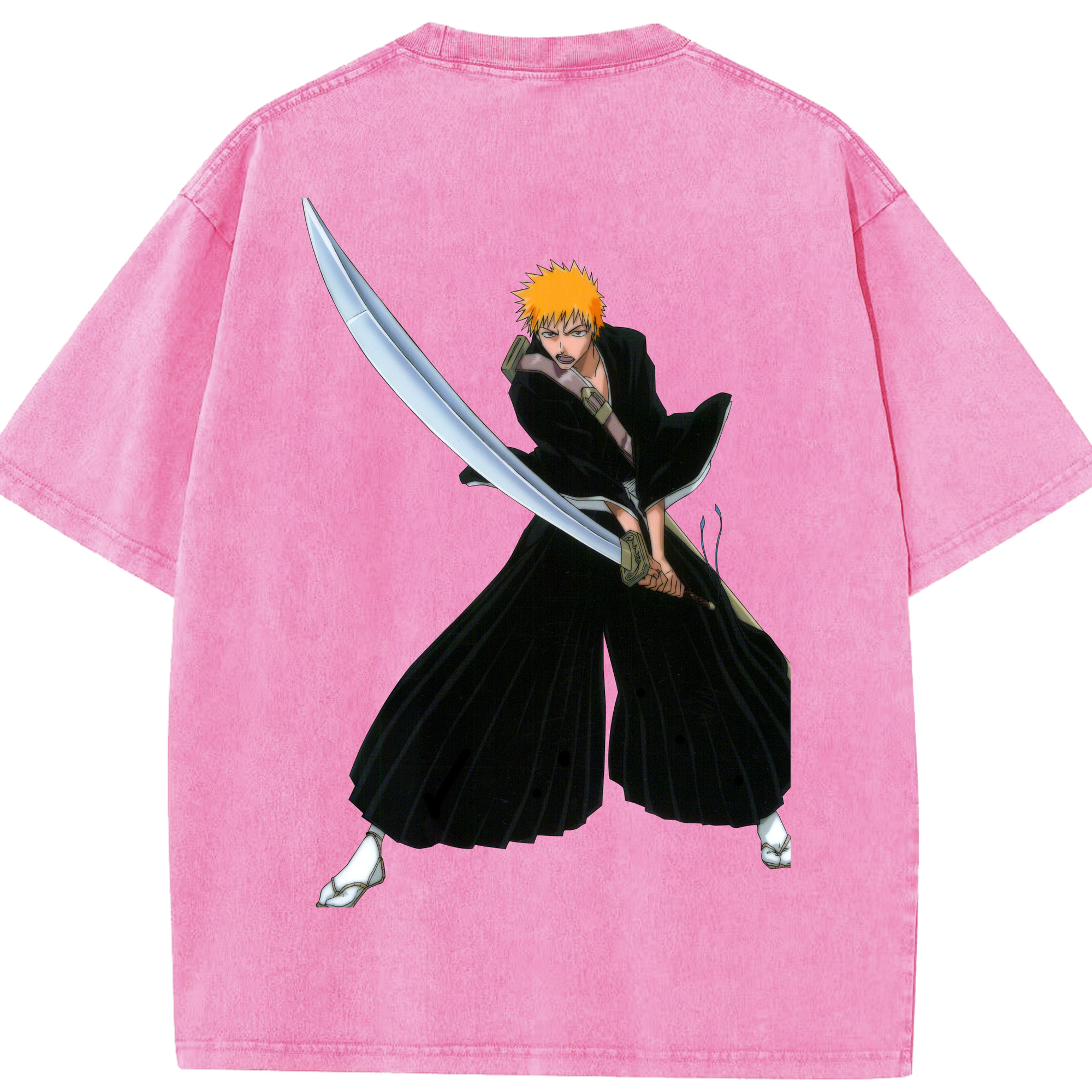 （画像用） ブリーチ 黒崎一護（くろさき いちご）BLEACH Kurosaki Ichigo 綿100% ヴィンテージ風 半袖Tシャツ（背面プリント）